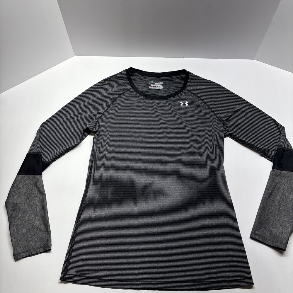 Under Armour Shirt womens Small Dark Gray Fitted Heatgear Crewneck Long Sleeve